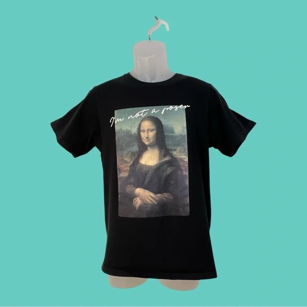 La Gioconda Mona Lisa “I’m not a poser” Graphic T-Shirt Pull & Bear Men’s Small - Picture 1 of 6